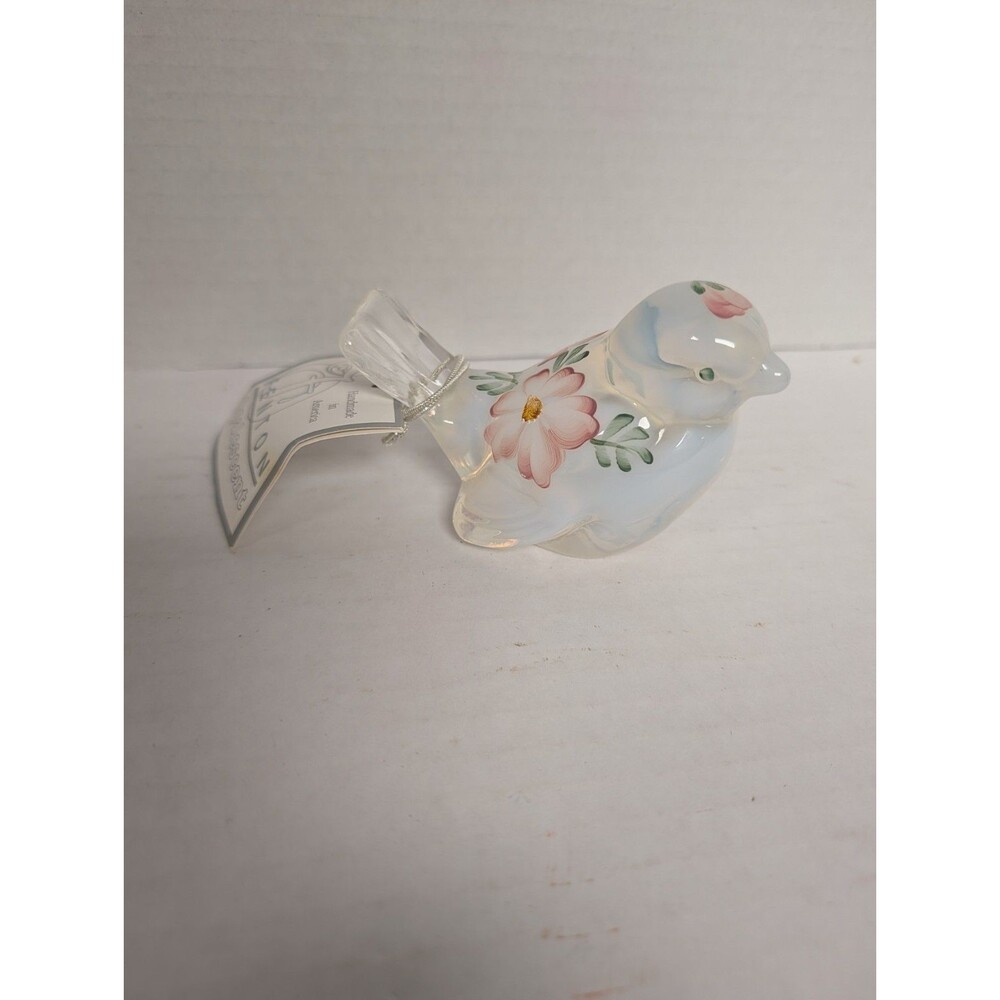 Fenton Bird Opalescent Flowers Hand Painted Art Glass Artist Signed